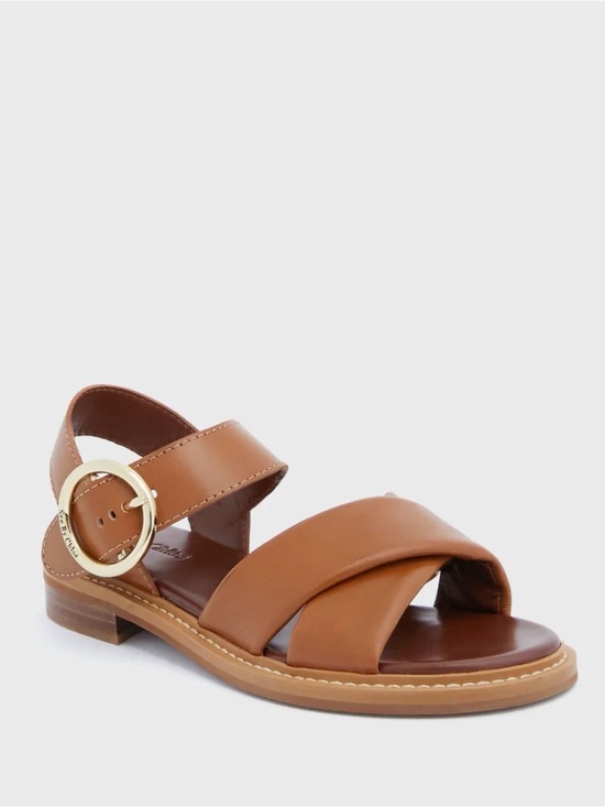See By Chloé Caramel Tan Leather Flat Sandals Gold Buckle EU 38 / US 8 NEW